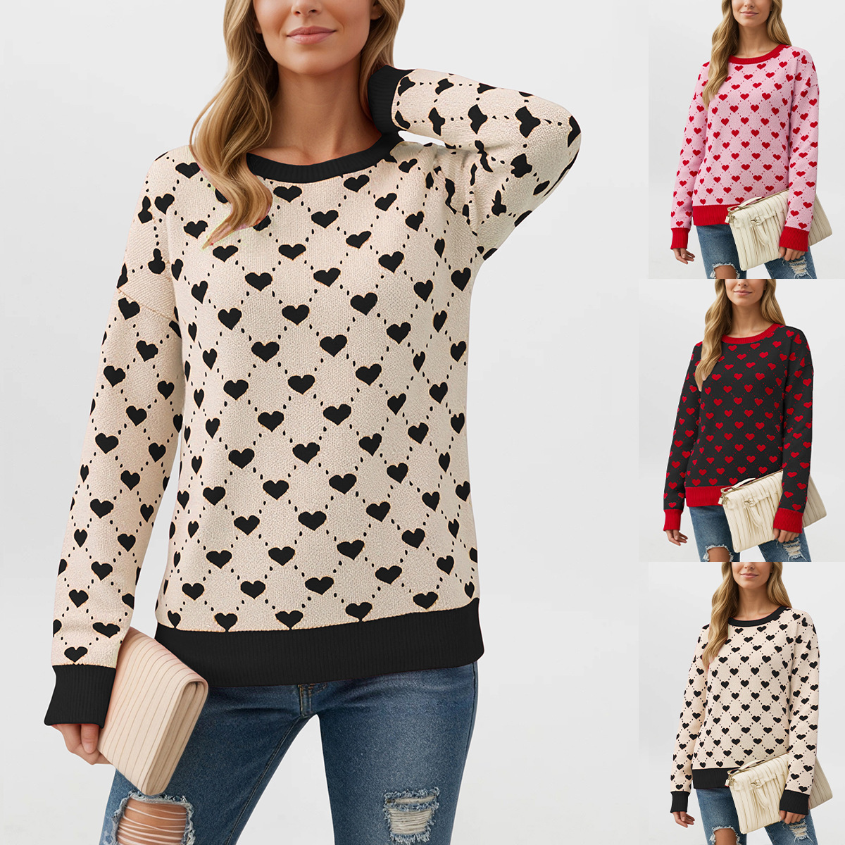 Heart Jacquard Knit Pullover Sweater