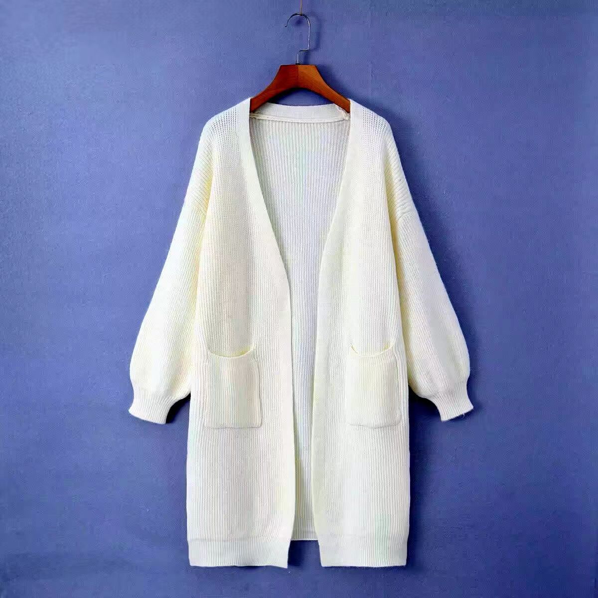 Women's Solid Color Pocket Open-Front Long Knit Cardigan Sweater Coat
