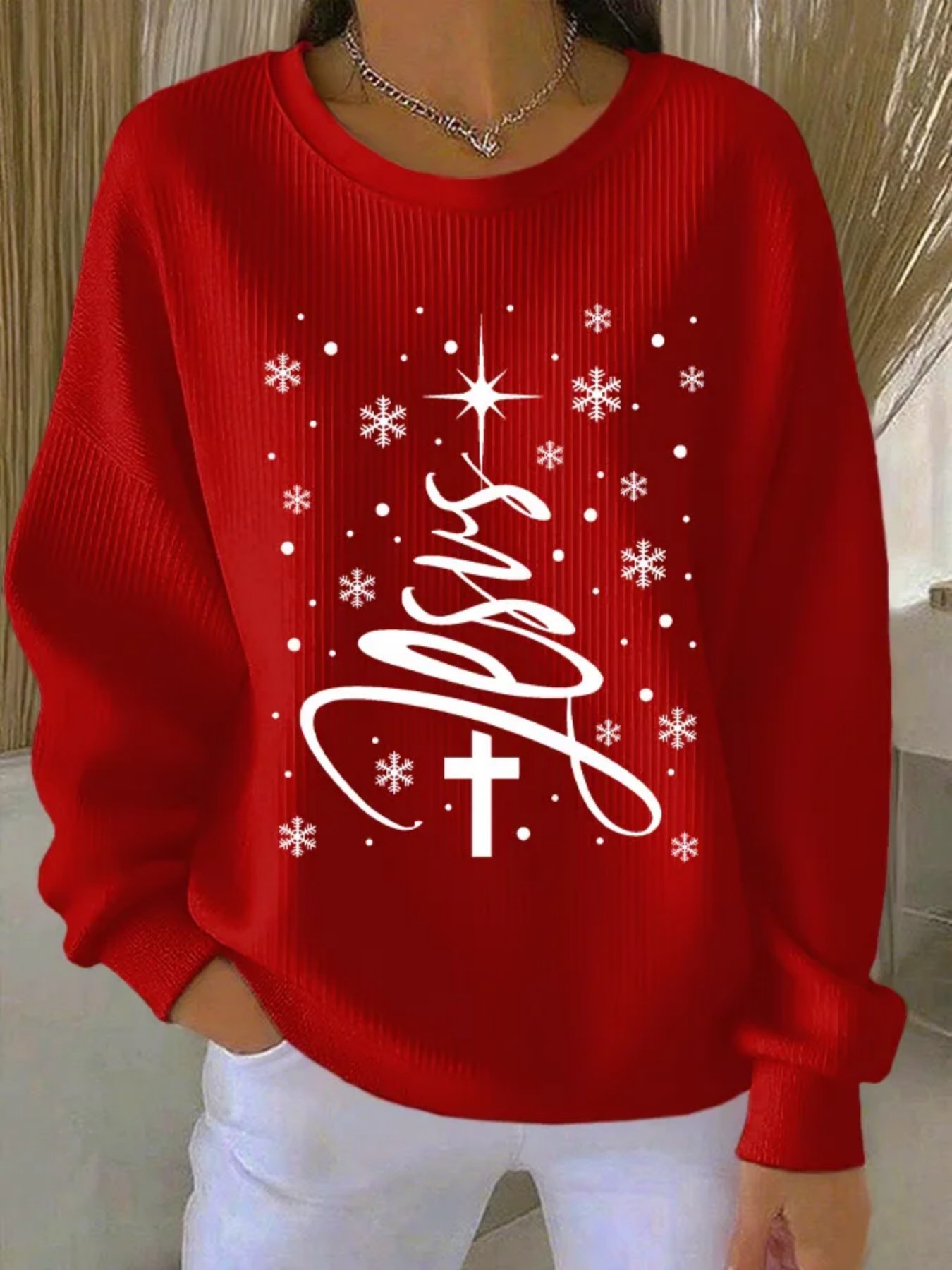 Christmas Print Crewneck Long Sleeve Pullover Sweatshirt