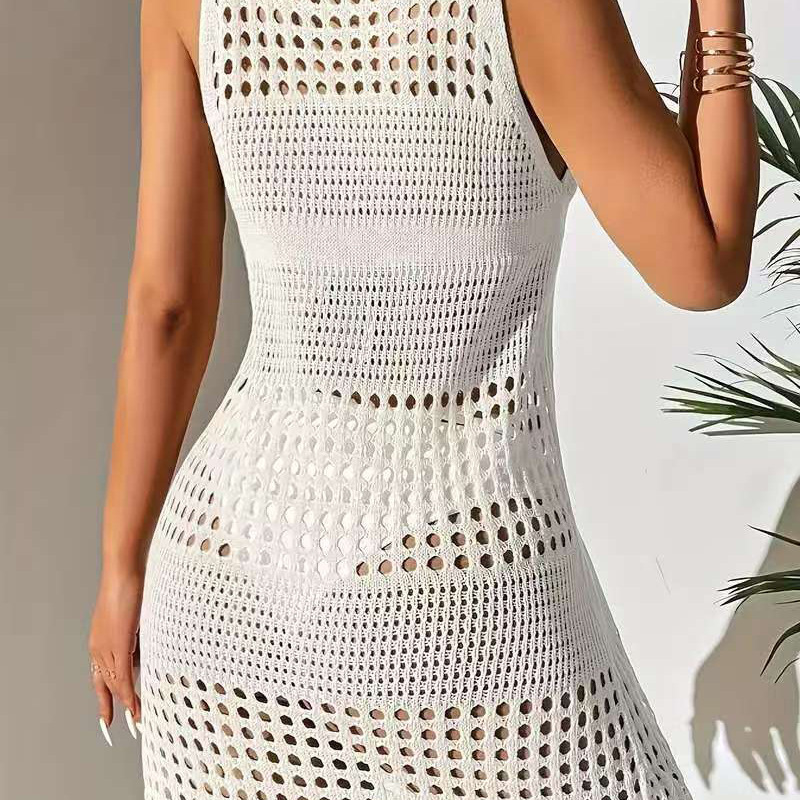 Women's Sheer Knit Cami Dress with Waist and Cutout Design