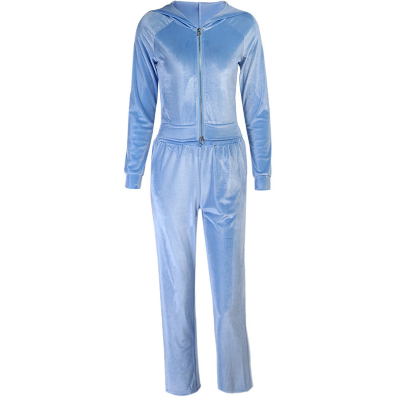 Long Sleeve Hooded Zip Sweatshirt and Pants Set with Angel Letter Embroidery