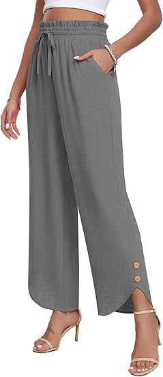 Women's High-Waist Wide-Leg Pants with Adjustable Drawstring