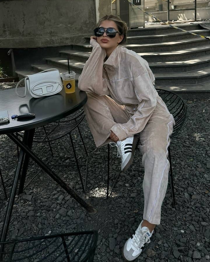 Women's Striped Two-Piece Set Long Sleeve Zip Cardigan & Elastic Wide-Leg Pants