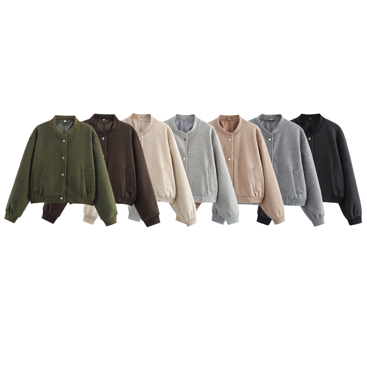 Women's Soft Tweed Jacket Round Neck Long Sleeve Button Front