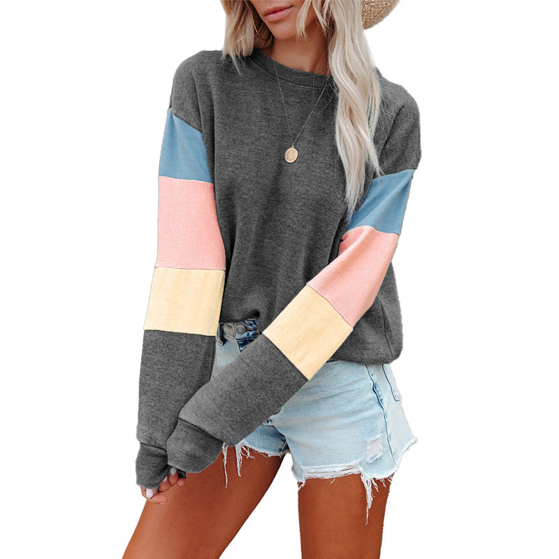 Women's Color-Block Crewneck Pullover Sweatshirt Long Sleeve
