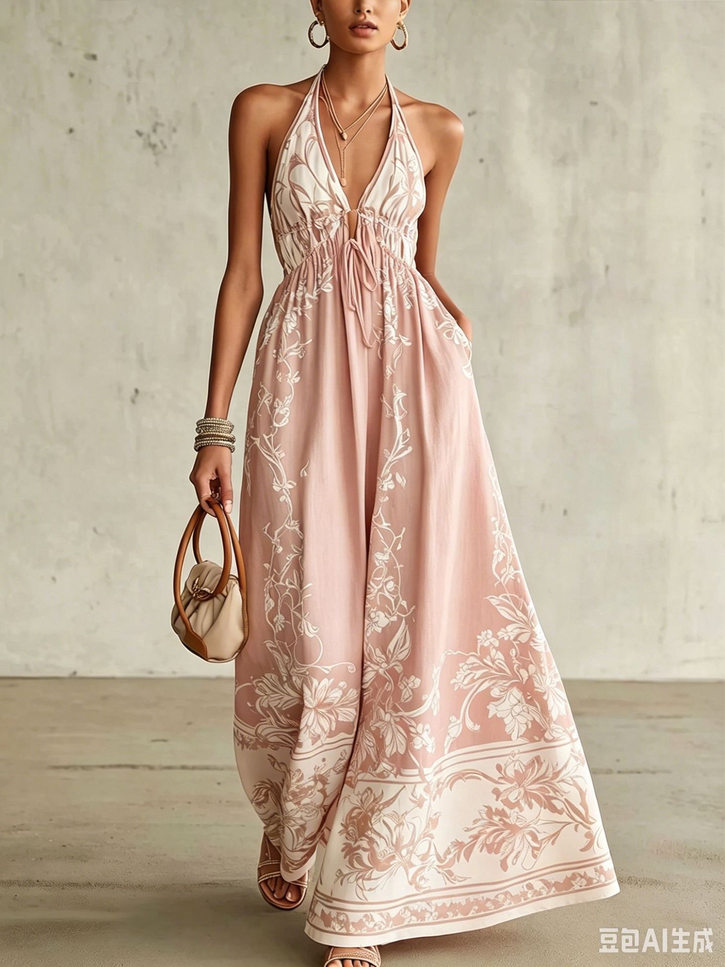 Bohemian V-Neck Sleeveless Maxi Dress Floral Print Beach Vacation