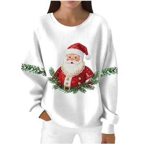 Women's Christmas Santa Plaid Print Sweatshirt with Cartoon Glasses