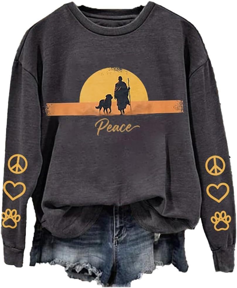 Women's Light and Peace Walking Print Crewneck Sweatshirt