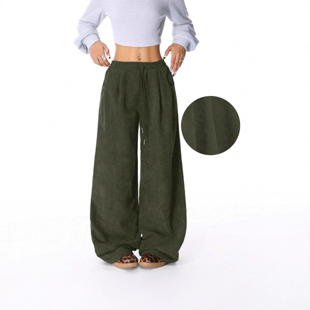 Women's High-Waist Drawstring Wide-Leg Pants Relaxed Drapey Casual