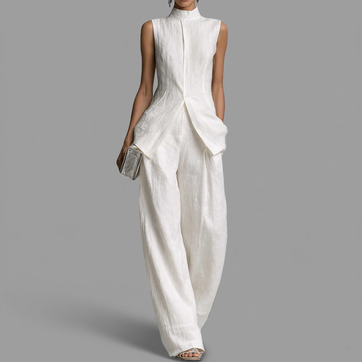 Sleeveless Slim Fit Two-Piece Pants Set for Commuting