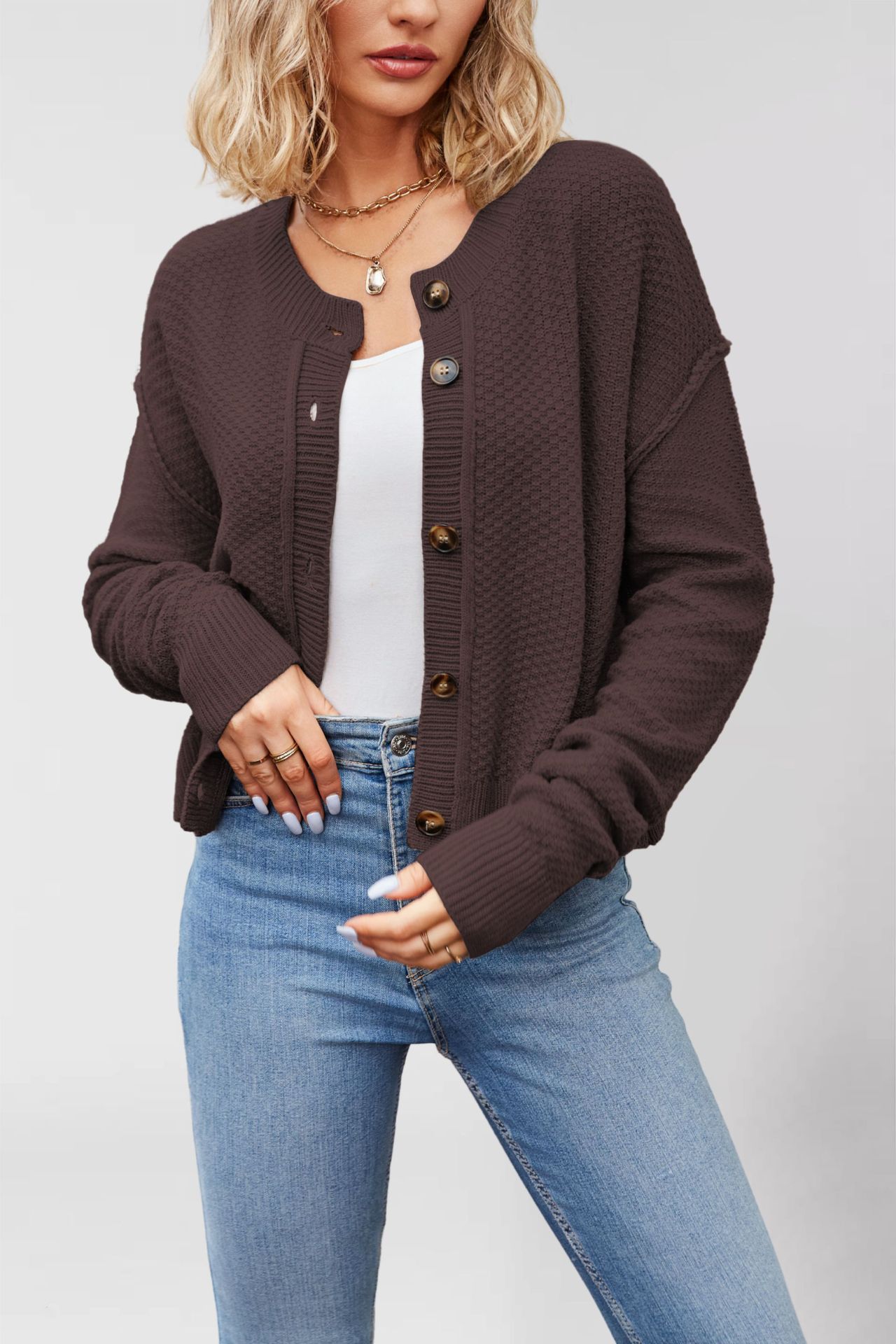 Women's Knit Cardigan Single-Breasted Button-Up Commuter Sweater Coat