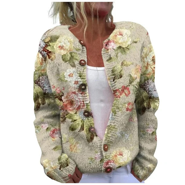 Women's Floral Print Button-Down Cardigan