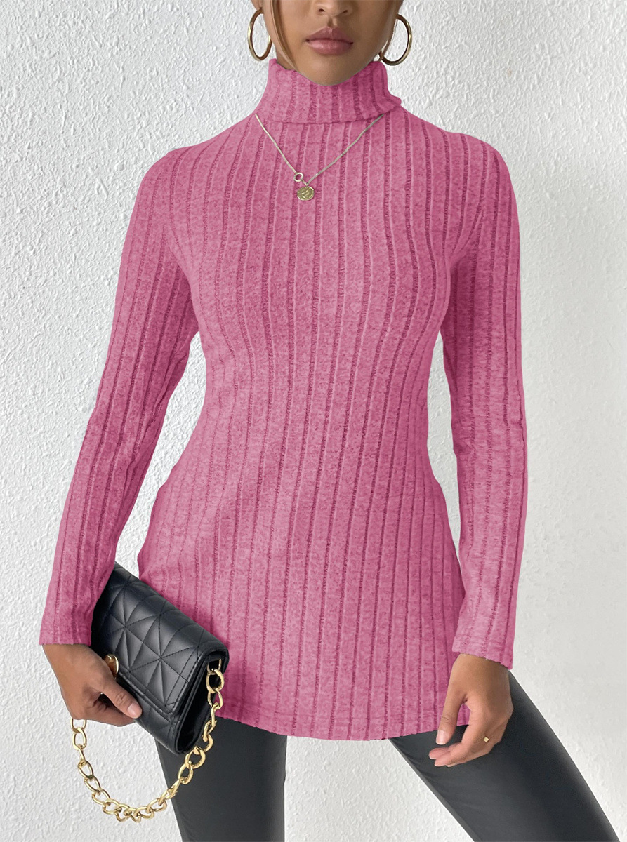 High Neck Slim Fit Split Hem Long Sleeve Midi Sweater