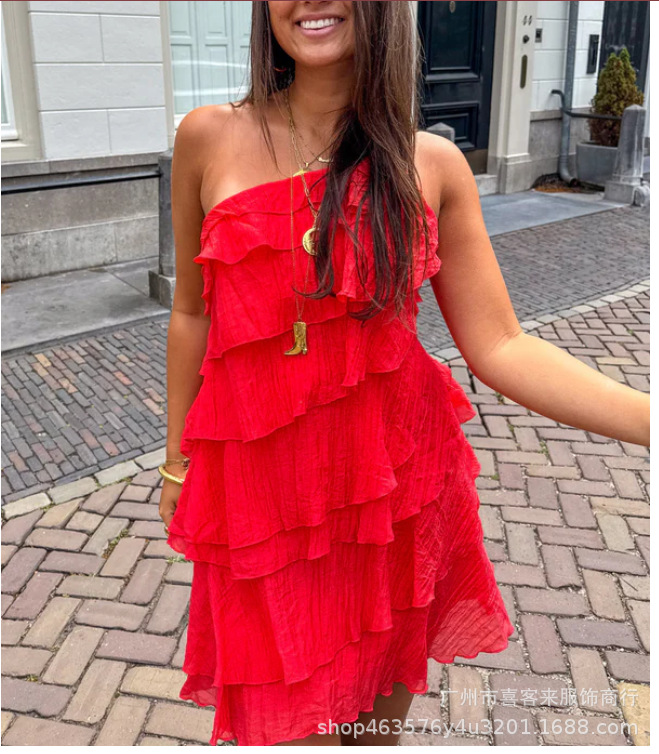 Sexy Open Back Asymmetric Strap Ruffle Bodycon Mini Dress