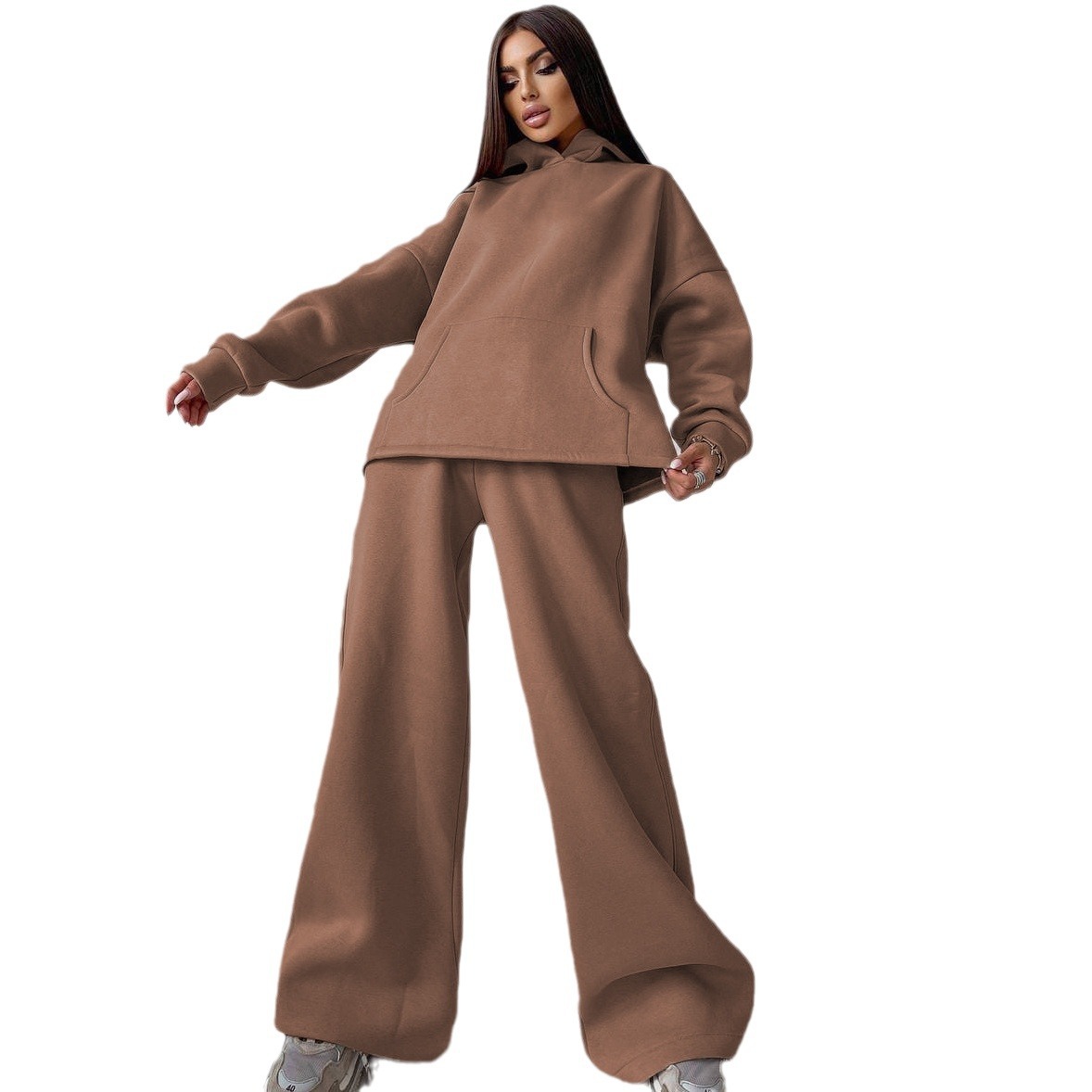 Women's Hooded Sweatshirt and Pants Set with Pockets