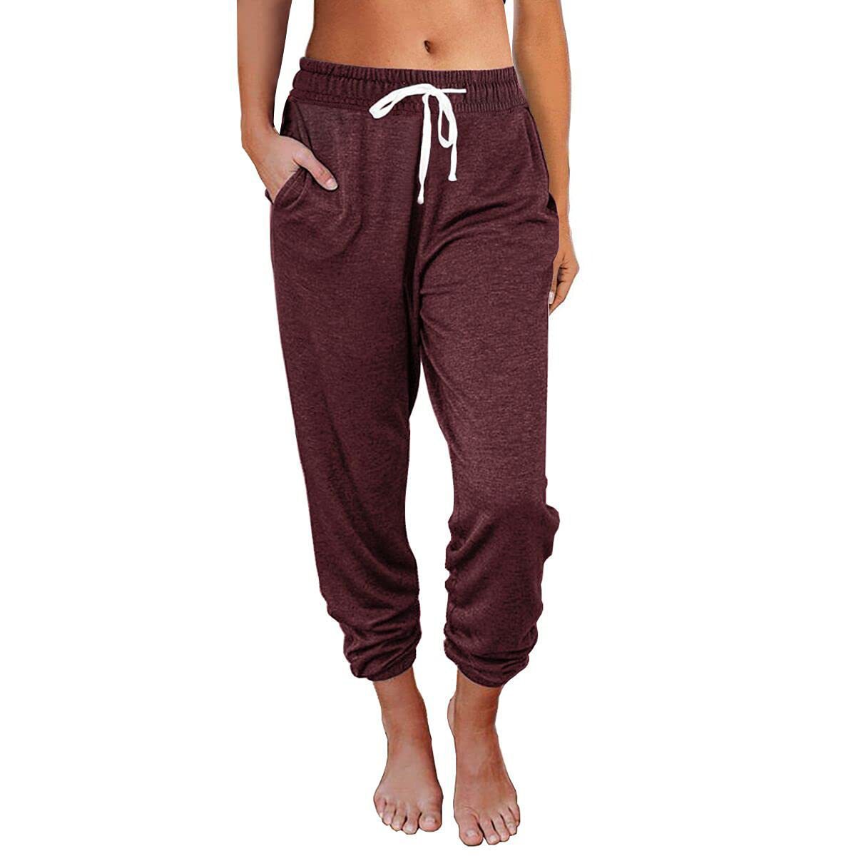 Women's High-Waist Cropped Jogger Pants Loose Fit Cotton Blend
