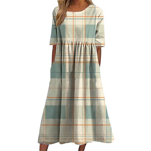 Women's Plaid Color-Block Floral Midi Dress with Pleated Details
