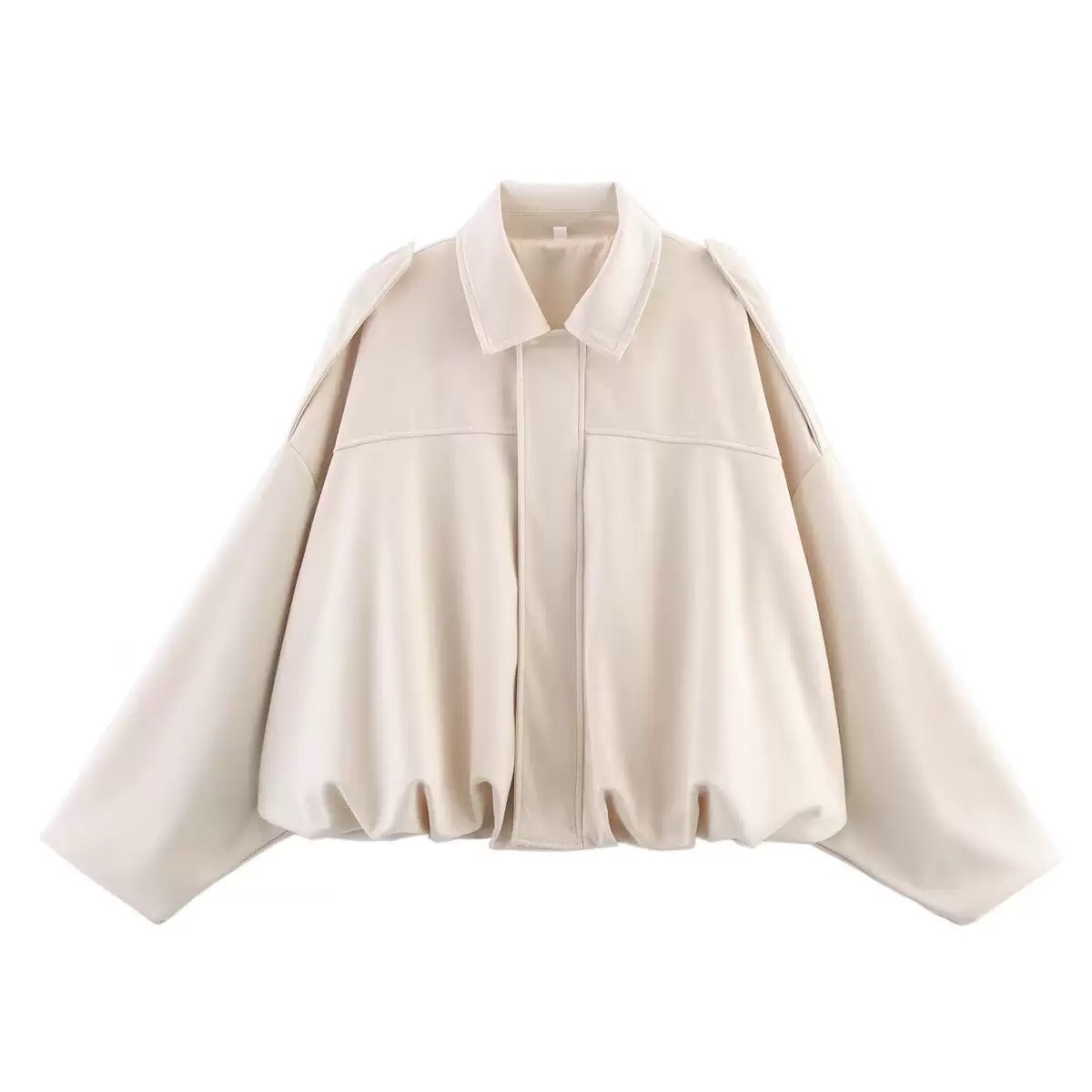 Women's Faux Suede Bomber Jacket with Batwing Sleeves and Zip Front