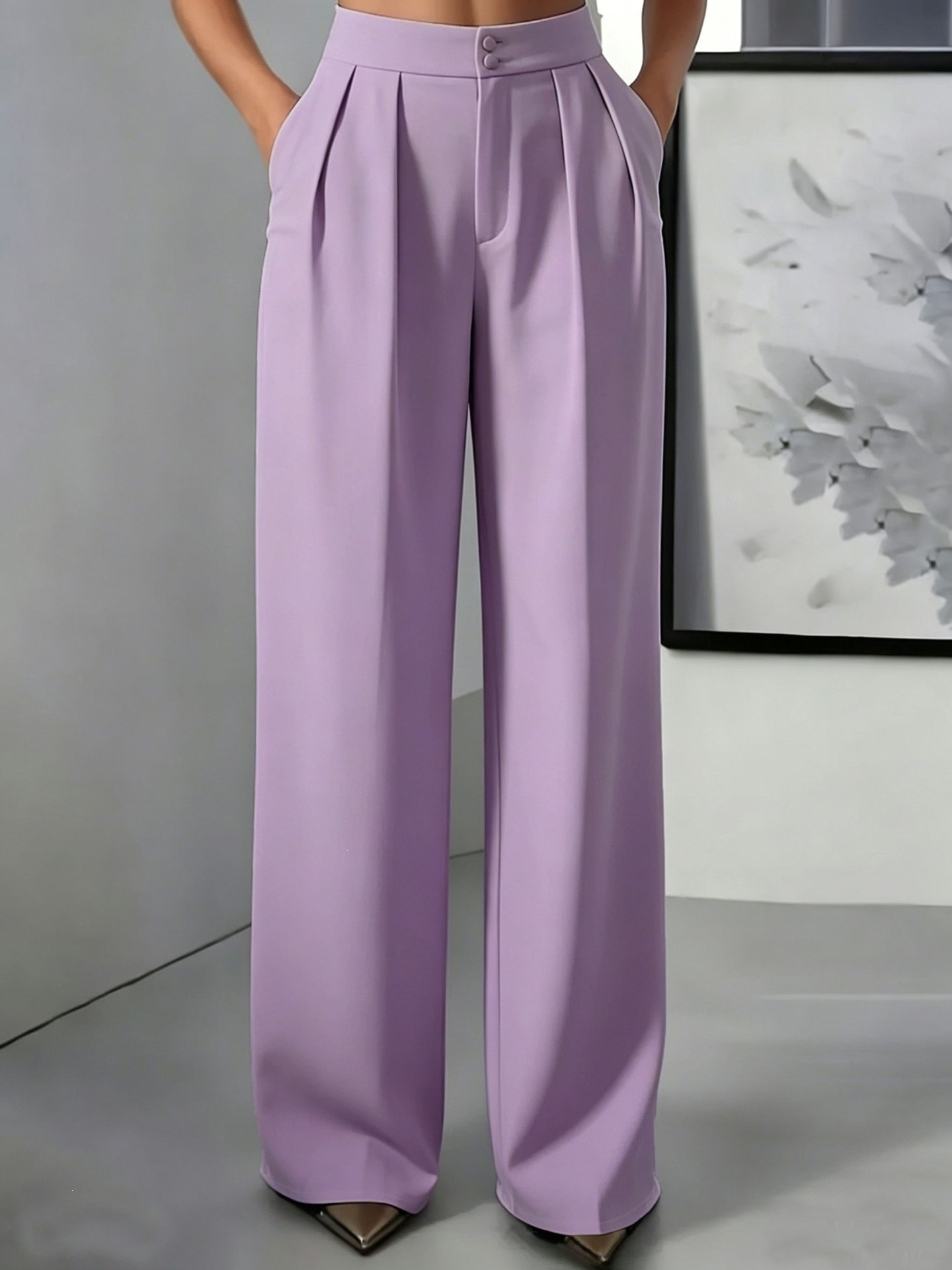 Women's High Waist Straight Leg Tailored Pants with Elastic Waist