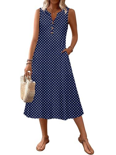 Women's Retro Striped Sleeveless Midi Dress Casual Fit