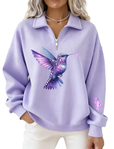 Lark Ribbon Print Half-Zip Hoodie for Women