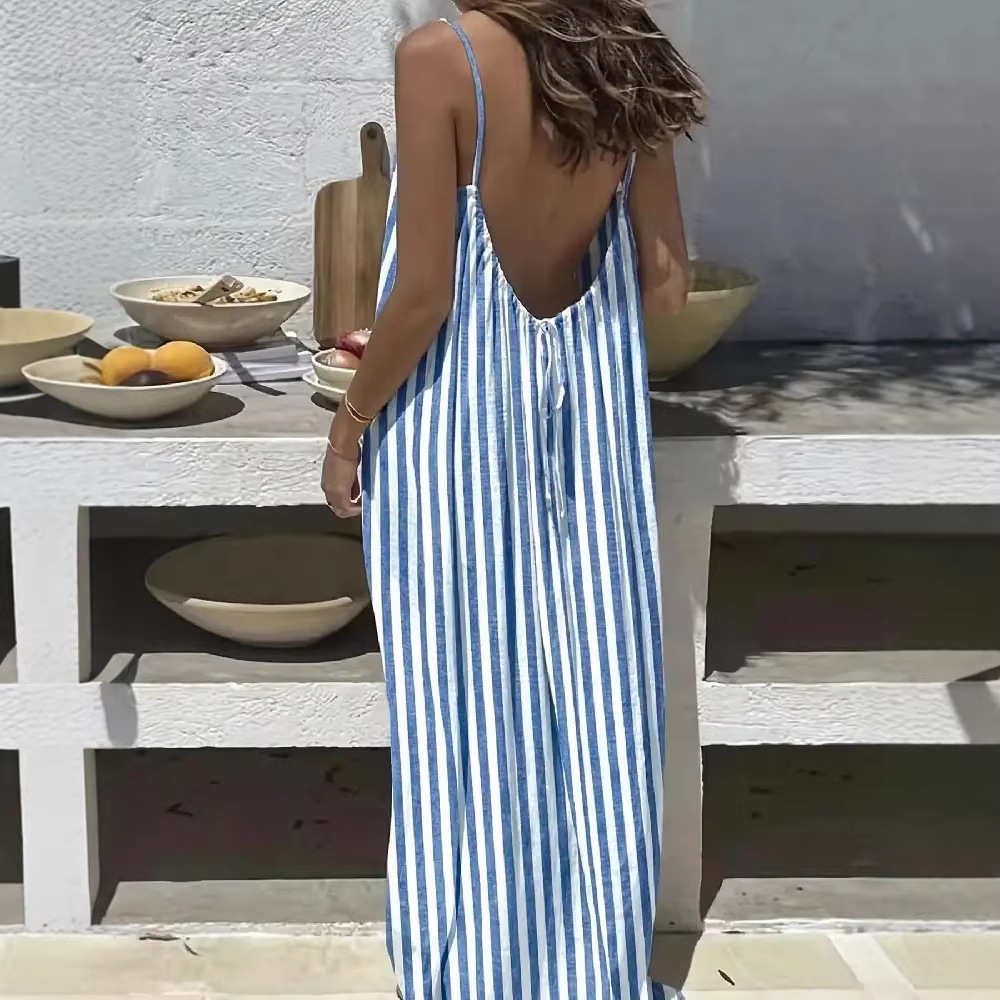 Women's Sleeveless Open Back Loose Lounge Dress Beach Cover-Up