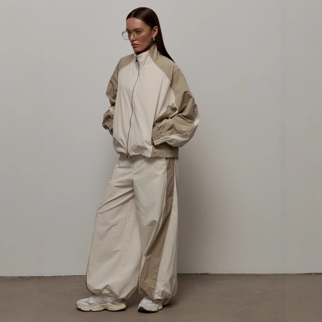 Women's Color-Block Drawstring Track Jacket and Pants Set