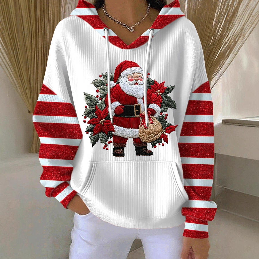 Women's Santa Leaf Gift Print Hooded Sweatshirt