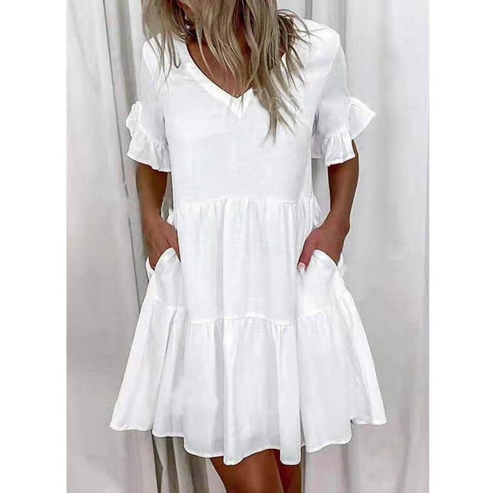 Women's V-Neck Floral Print Swing Dress Short Sleeve