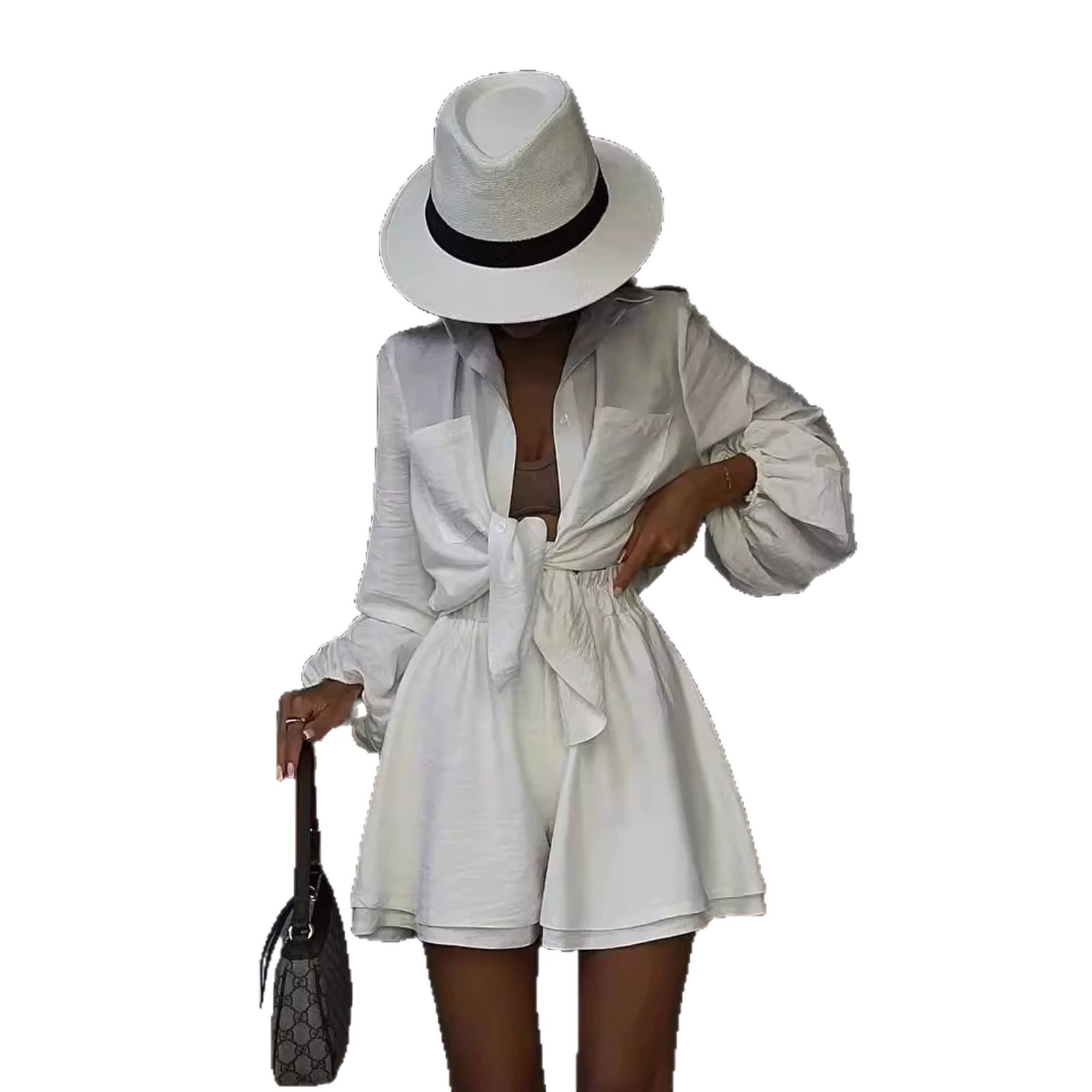 Women's Long Sleeve Ruffle Top and Shorts Casual Set