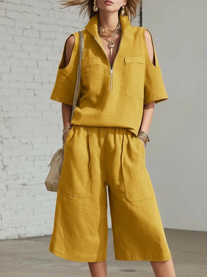 Women's Short Sleeve T-Shirt and Shorts Set Solid Color Loose Fit