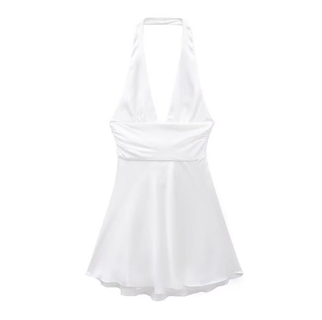 Women's Satin Halter Neck Open Back Dress