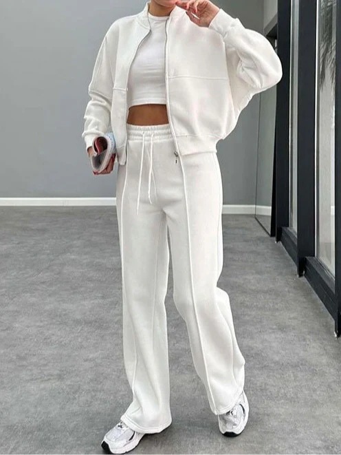 Women's Fleece-Lined Zip Cardigan & Straight-Leg Pants Set