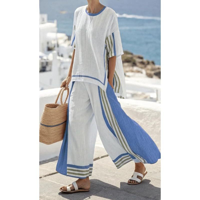 Bohemian Print Crewneck Short Sleeve Top and Pants Casual Set