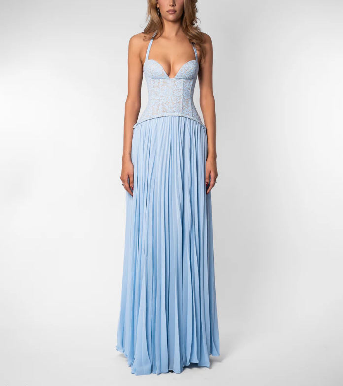 Women's Sexy Halter Backless Low-Cut Ruched Bodycon Cami Dress