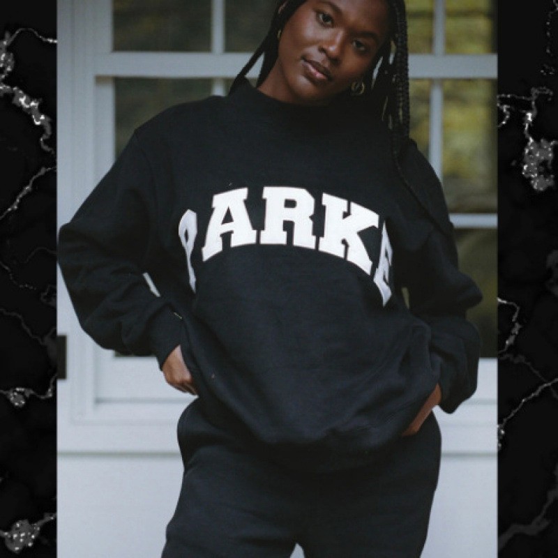 Embroidered Letter Crewneck Long-Sleeve Pullover Sweatshirt for Women