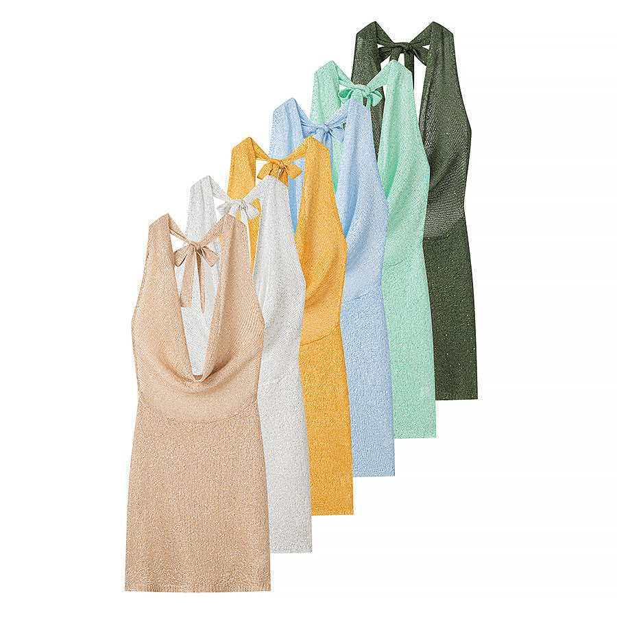 Women's Halter Tie Knit Bodycon Dress