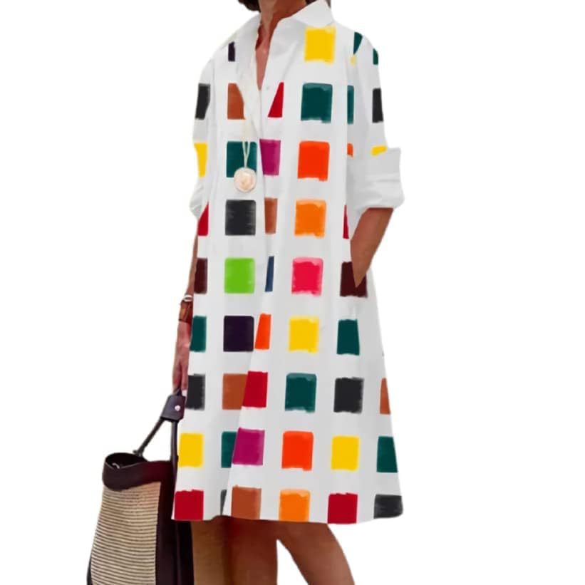 Women's Floral Print Lapel Collar Sheath Dress