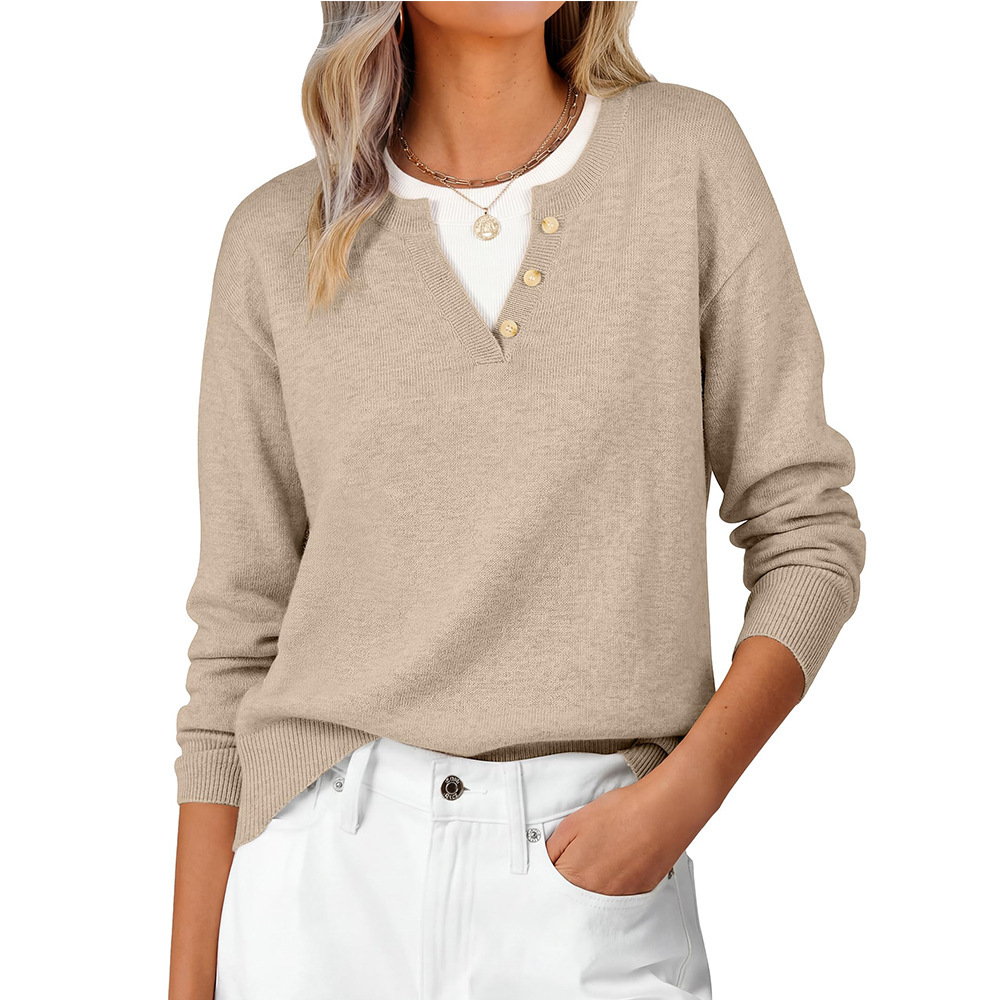 V-Neck Button Colorblock Faux-Layer Sweater