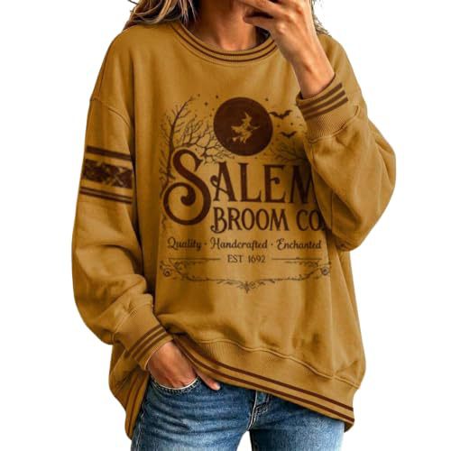 Halloween Letter Witch Print Crewneck Long-Sleeve Pullover Sweatshirt