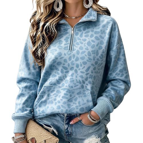 Leopard Polka Dot Print Half-Zip Stand Collar Hoodie
