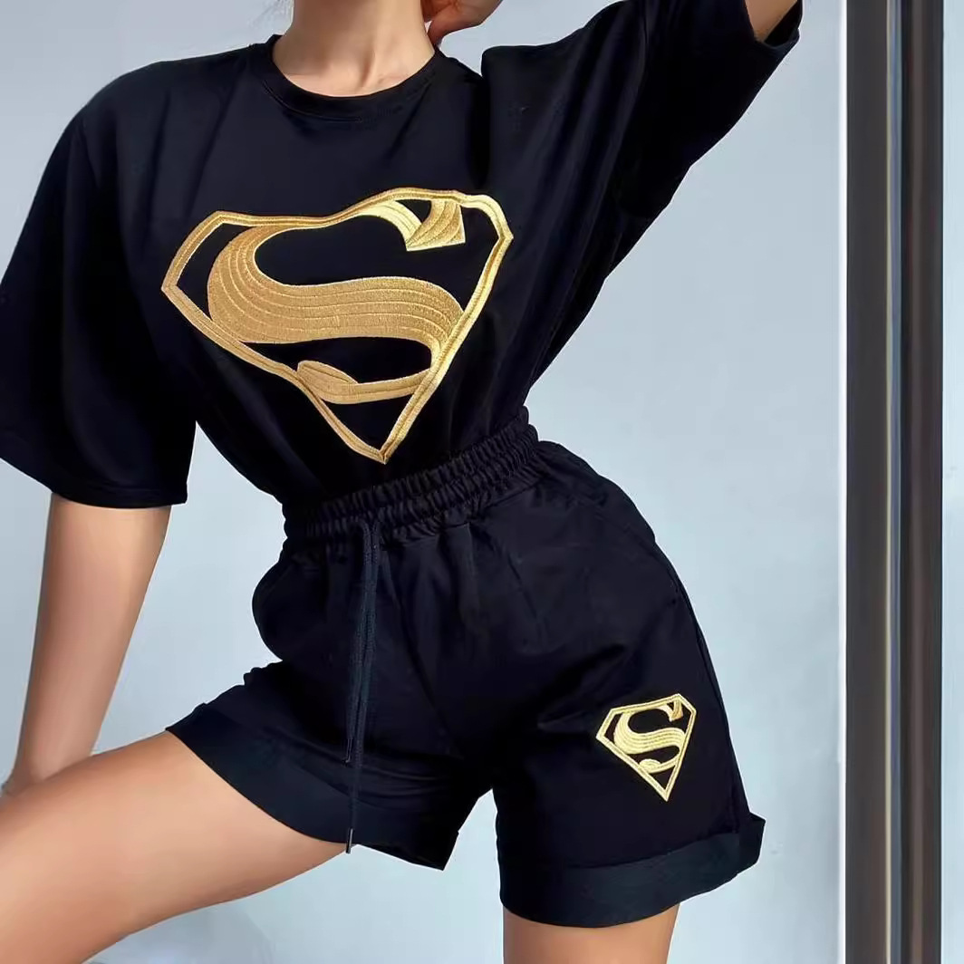 Women's Embroidered Casual Shorts and Sweatshirt Set