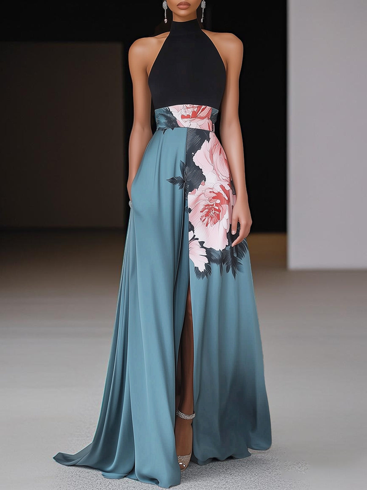 Sleeveless Digital Print Maxi Dress