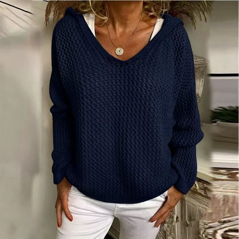 Hooded Knit Sun Protection Top Lightweight Loose Pullover