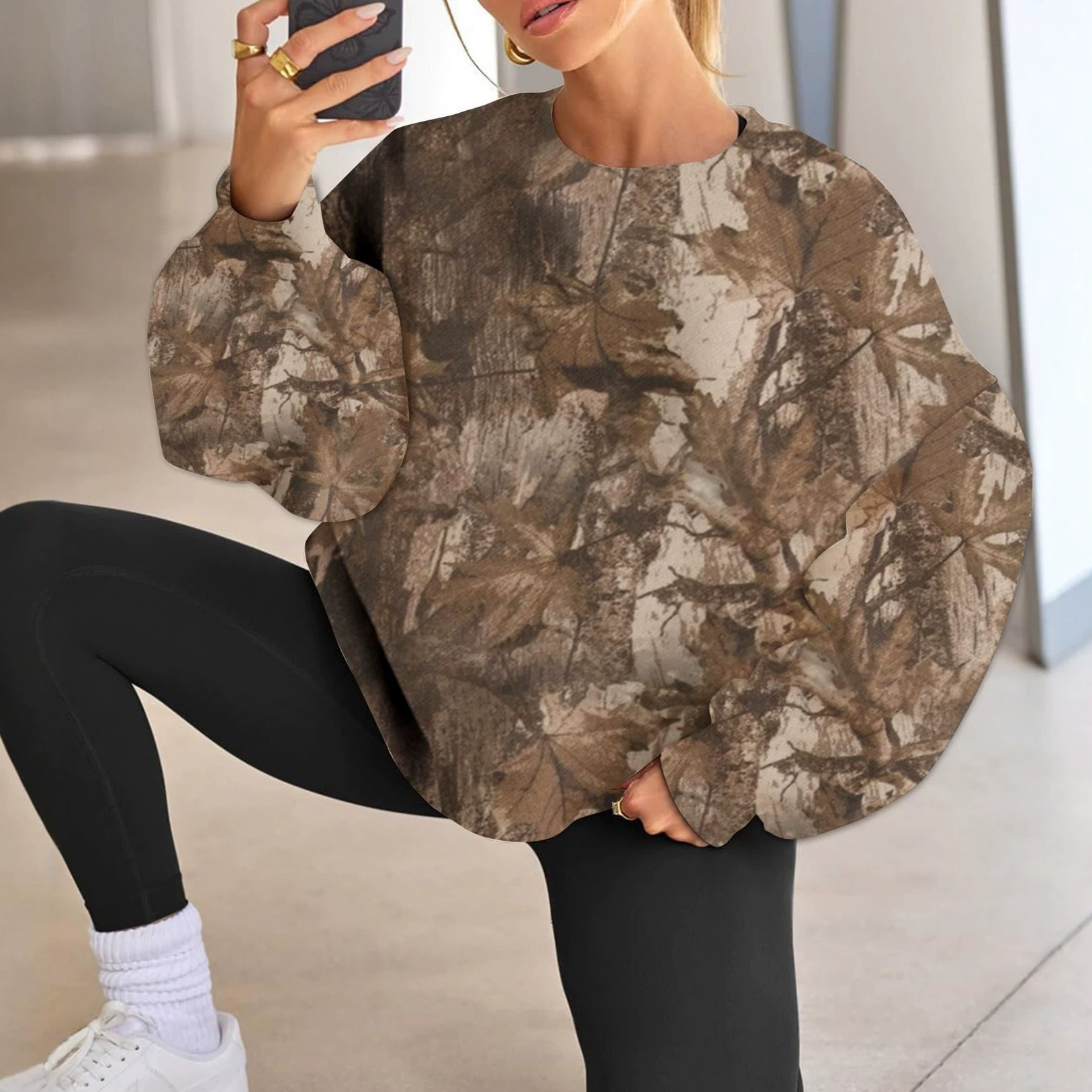 Women's Tree Branch Print Crewneck Loose Sweatshirt