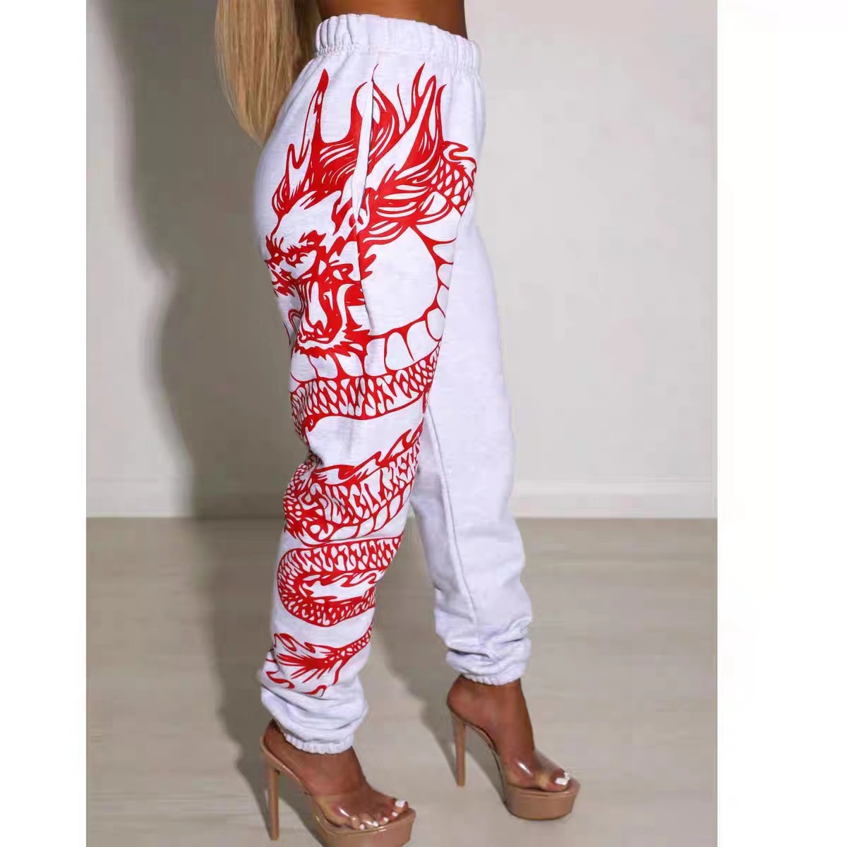 Women's Printed Elastic Waist Harem Pants Casual Sporty