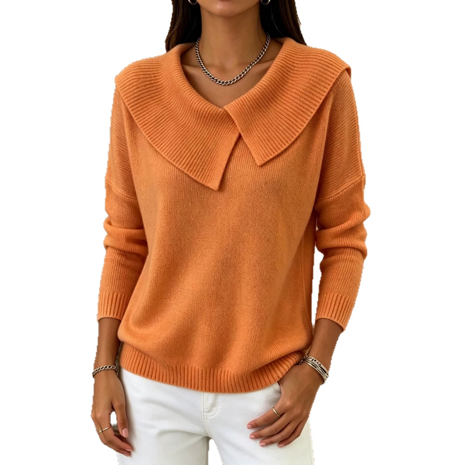 Korean Retro Doll Collar Knit Sweater Slimming Pullover