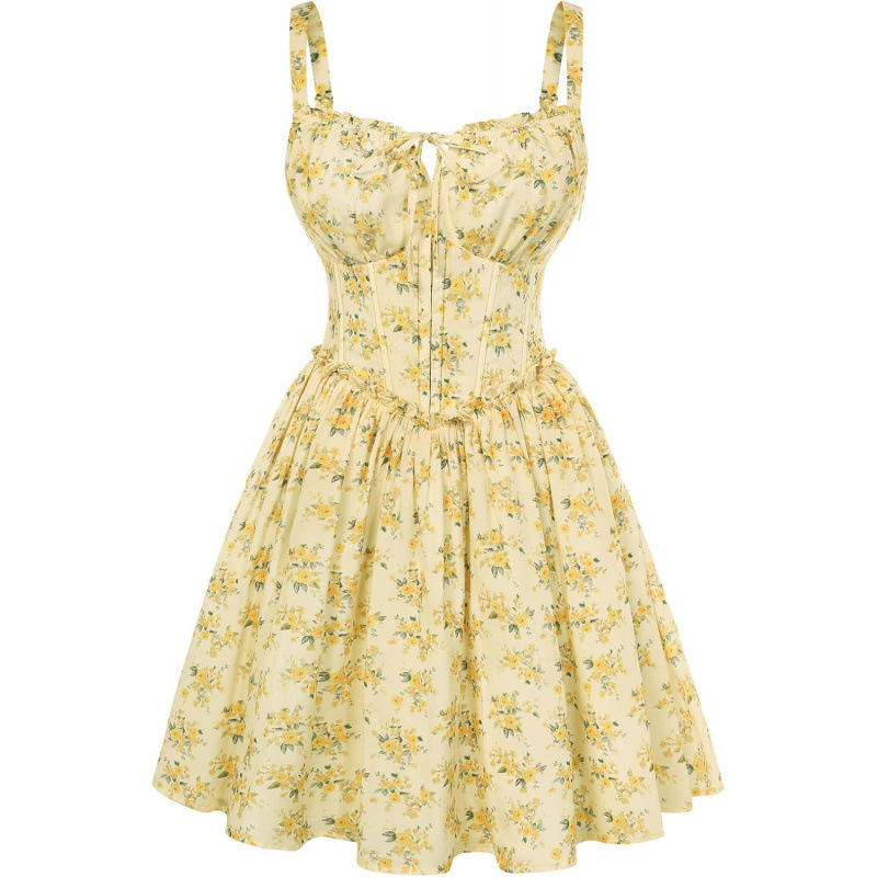 Elegant Floral Midi Dress Women's Slimming A-Line Sleeveless