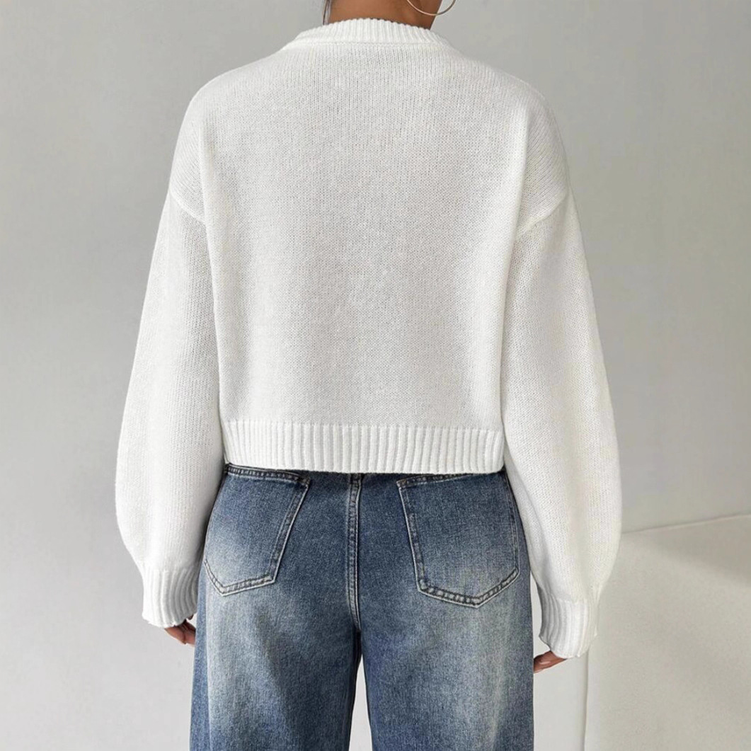 Women's Thick Short Crewneck Solid Color Sweater