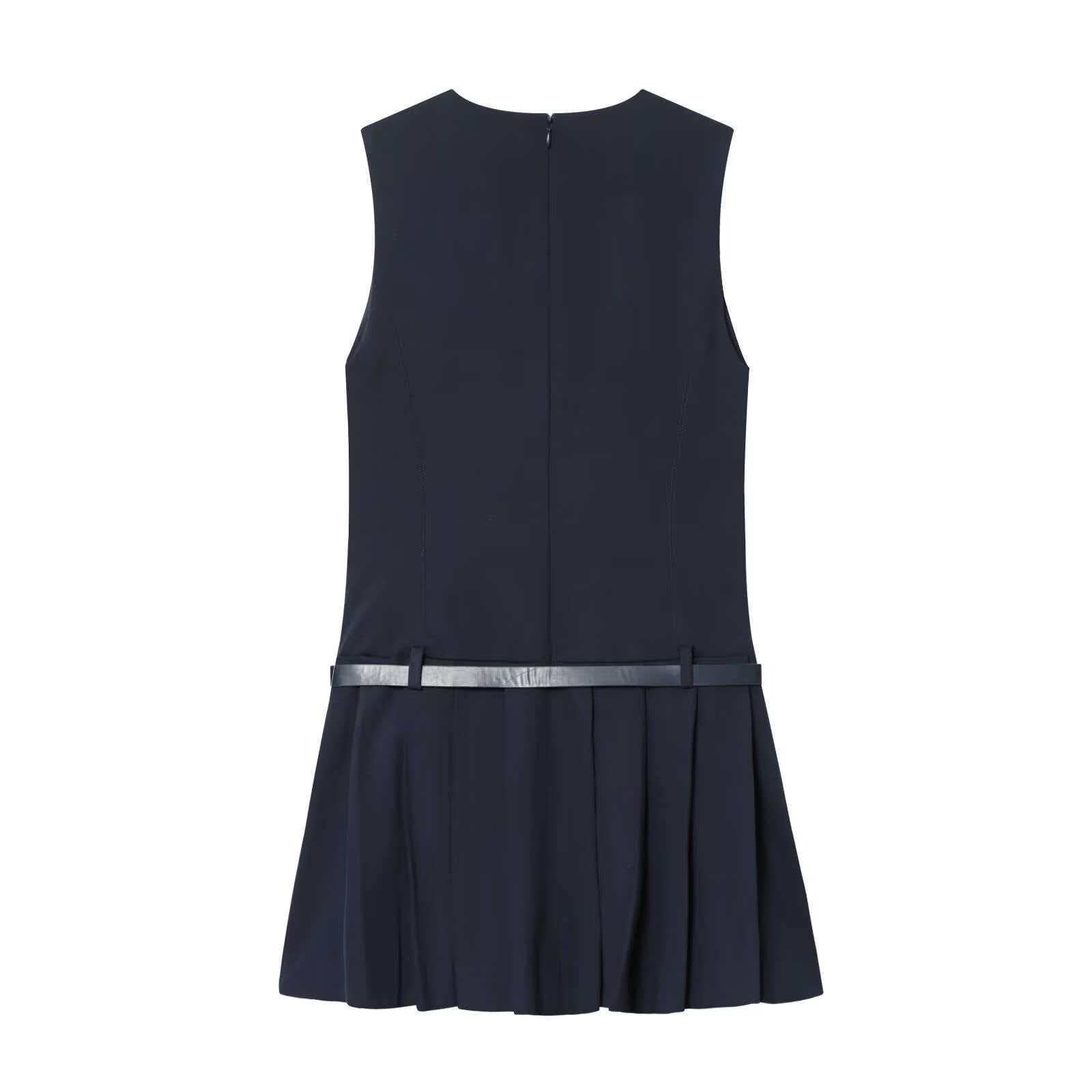 Women's Summer Sleeveless Black Pleated Bodycon Dress